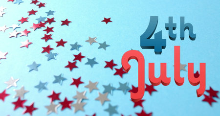 Image of 4th of july text over stars on blue background. American independence day, tradition and...