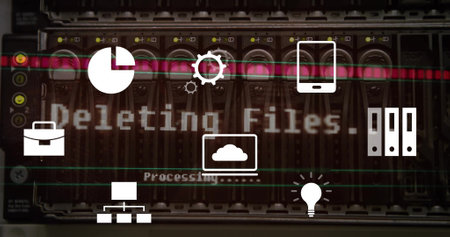 Image of digital business icons and data processing over computer servers. Global business,...