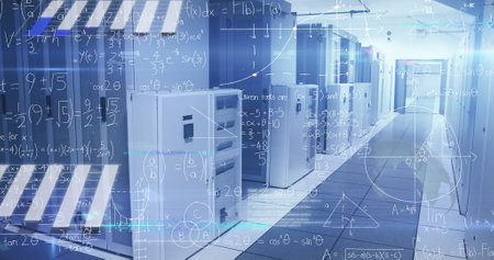 Image of data processing over computer servers. Global connections digital interface and technology...