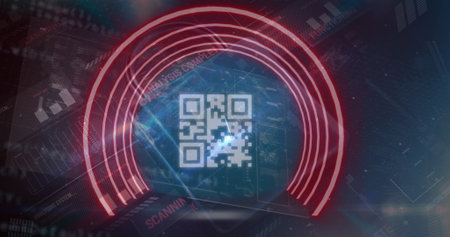 Image of data processing over qr code. global business and digital interface concept digitally generated image.の写真素材