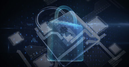 Image of data processing over padlock. global business and digital interface concept digitally...