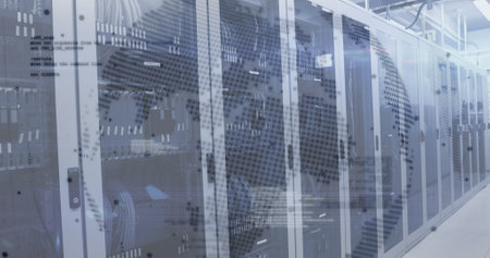 Image of data processing over server room. global business and digital interface concept digitally...