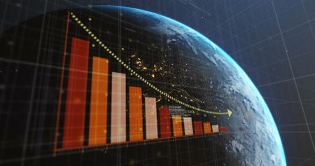 Image of financial data processing over globe. Global business, finances, computing and data...