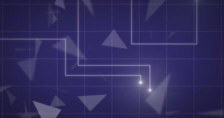 Image of triangles, light trails and data processing. Global computing, digital interface and data...