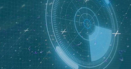 Image of scope scanning and data processing. global connections, digital interface and security concept digitally generated image.の写真素材