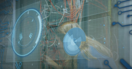 Image of data processing over moving world map. Global business connections digital interface and...