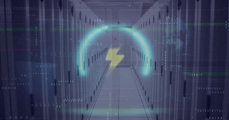 Image of binary coding and data processing over computer servers. Global business, finance and data...