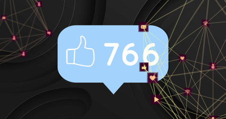 A digital like counter displays 766 likes against a network background. The graphic suggests...