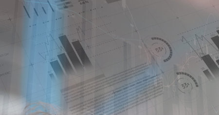 Image of financial data processing over grey background. global business, data processing, digital...
