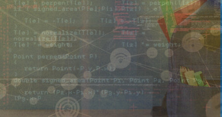 Image of data processing over school bag. Global education and digital interface concept digitally...