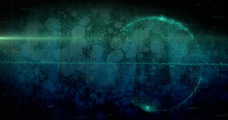 Composition of green light trail processing over glowing globe. global connections, digital...