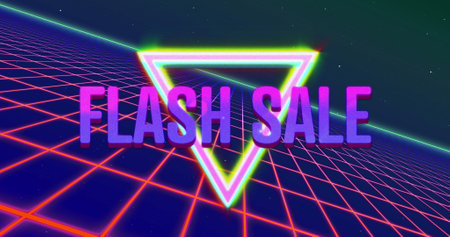 Image of flash sale text over colourful grid. digital interface image game concept digitally generated image.の写真素材