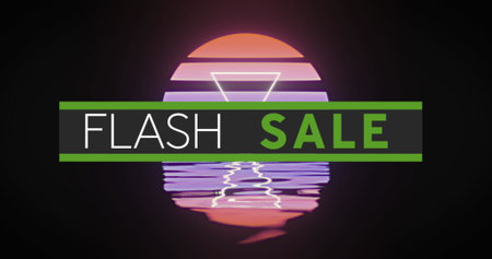 Image of flash sale text over a digital sunset. digital interface image game concept digitally generated image.の写真素材