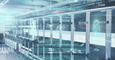 Image of data processing over computer servers. Global computing, connections, data processing and...
