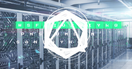 Image of letters and data processing over computer servers. Global computing and data processing...