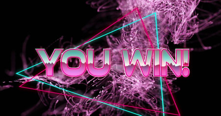 Image of you win text in pink metallic letters over explosion of pink light trails. global image gaming connection and communication colour and movement concept digitally generated image.の写真素材