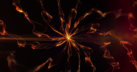 Image of orange trails of smoke and glowing light. connections and colour concept digitally...