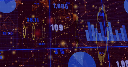 Image of data processing over shapes. Global business and digital interface concept digitally...