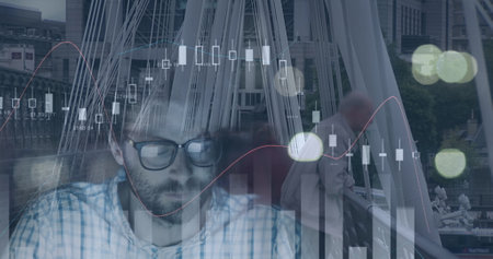 Image of financial data processing over caucasian businessman. business, digital interface and data...