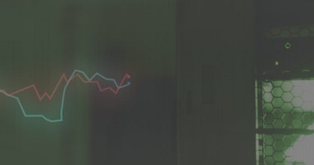 Image of financial data processing over server room. global finance, business and digital interface...