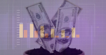 Image of financial data processing over dollars on white background. global finance, business and...
