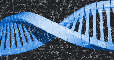 Image of dna strand over data processing. Global business and digital interface concept digitally generated image.の写真素材
