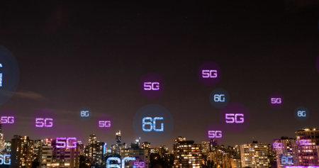 Image of 6g text over cityscape. global business, connections, data processing and technology concept digitally generated image.の写真素材