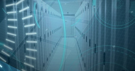 Image of text with globe and network of connections. Global digital interface technology and...
