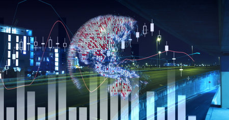 Image of globe and cityscape over data processing. global business and digital interface concept digitally generated image.の写真素材