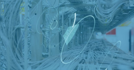 Image of text with globe and network of connections. Global digital interface technology and...