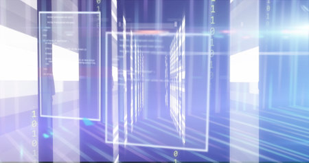 Image of binary coding and data processing over network of connections. Global connections, digital...