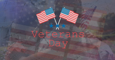 Image of veterans day text over soldier with daughter. patriotism and celebration concept digitally...