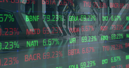 Image of financial data processing over business people. global business, connections and data...