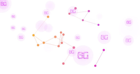 Image of 6g and connections on white background. Network, communication, connections and technology...