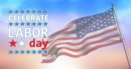 Image of labor day text over american flag. patriotism and celebration concept digitally generated image.の写真素材