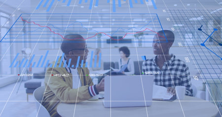 Image of data processing over diverse business people at office. Global business, computing and...