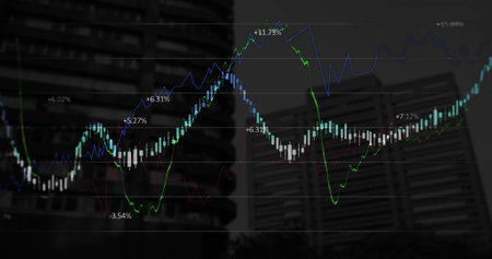 Image of digital interface with icons and data processing. Global computer network technology...