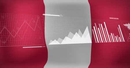Image of data processing over flag of peru. flags of the world and digital interface concept digitally generated image.の写真素材