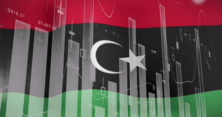 Image of data processing over flag of libya. flags of the world and digital interface concept digitally generated image.の写真素材