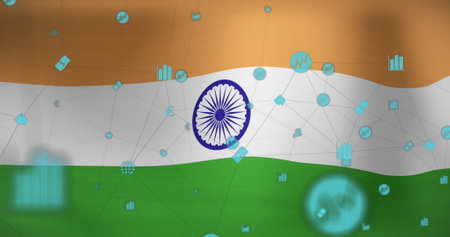 Image of data processing over flag of india. flags of the world and digital interface concept...