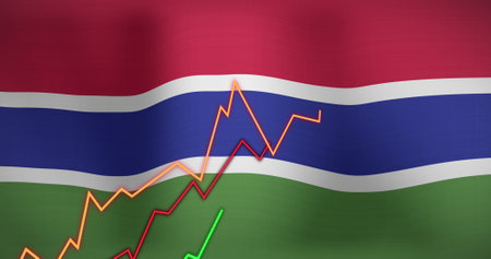 Image of data processing over flag of gambia. flags of the world and digital interface concept digitally generated image.の写真素材