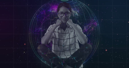 Image of digital interface with icons and data processing. Global computer network technology...