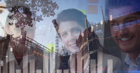 Image of financial data processing over businesses people. global business, finances, data processing and digital interface concept digitally generated image.の写真素材