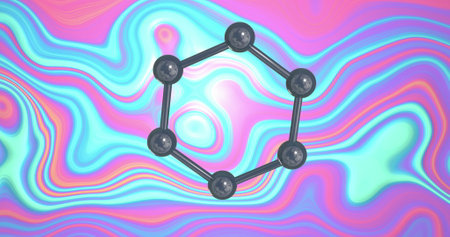 Image of micro of molecules models over pastel background. Global science, research and connections...