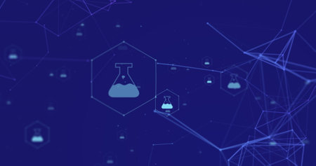 Image of network of medical icons and data processing. Global science, medicine, research, computing and data processing concept digitally generated image.の写真素材