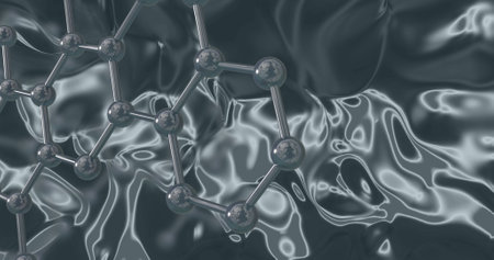Image of micro of molecules models over grey background. Global science, research and connections...