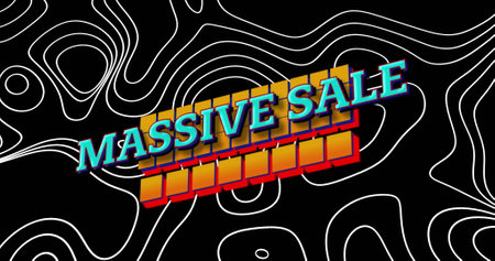 Image of massive sale over black background with isohypses. Shopping, sales and promotions concept...