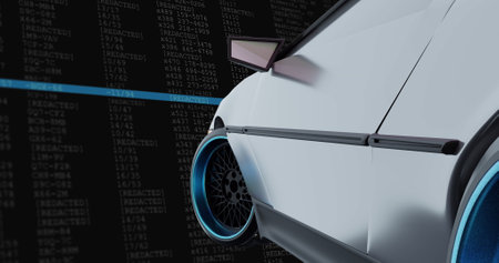Image of data processing over car driving. Global connections, networks, data processing and digital interface concept digitally generated image.の写真素材
