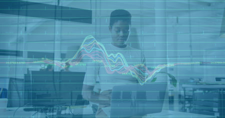 Image of data processing over digital chain. global finance business and digital interface concept...