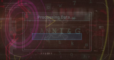 Image of data processing text over computer servver. Global data processing and online security...